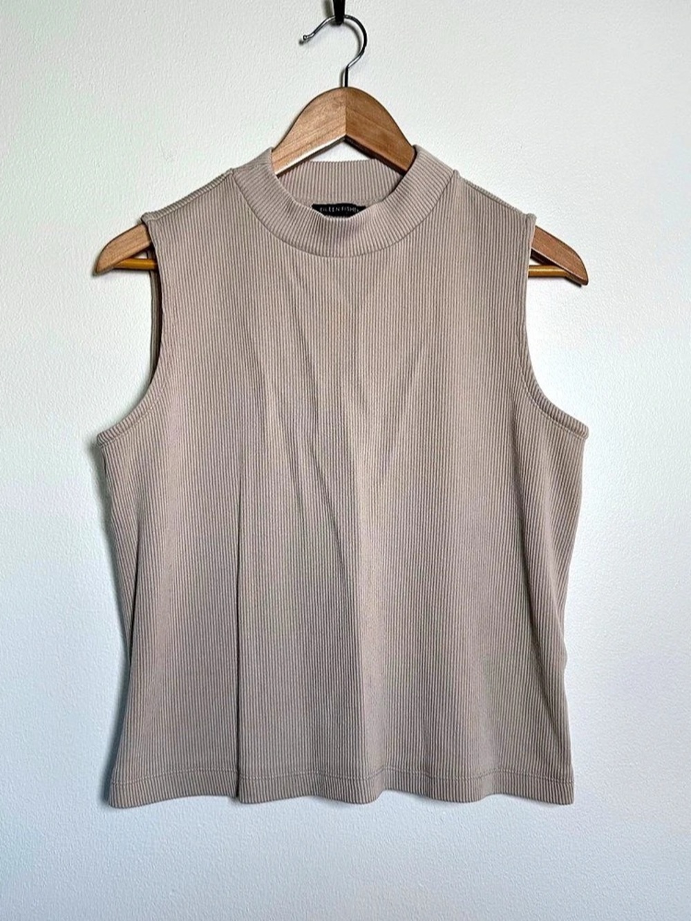 Eileen Fisher Tank Top Womens Sz L ? Beige Sleeveless Mock Neck Ribbed Stretch